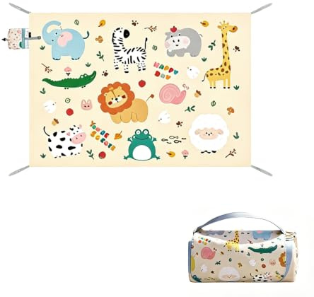 EVBOTGEE Animaux Couverture Pique Nique Impermeable 145x210 cm | Imperméable et Anti-Taches, Facile à Nettoyer, Se Range en Petit Format, pour Camping, Voyages, Plage et Pique-Nique
