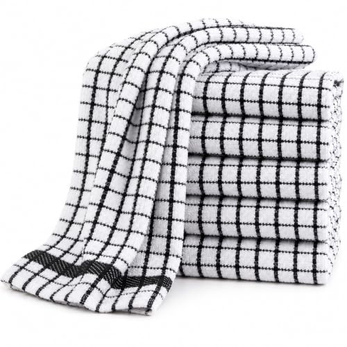 Adore Home Check Tea Towel Cotton, Black, 6 Pack