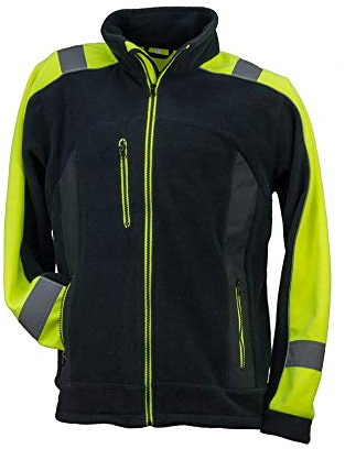 Safety 1st Urgent URG-C Polar Fleecejacke Professionelle Arbeitsjacke schützende Warnjacke fleeceisolierte 300g/m2 Schutzjacke reflektierende Mantel Taschen Herren Jacke EN340 schwarz mit gelb (M)
