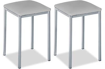 Astimesa - Taburetes de Cocina tapizado - Estructura sólida y Firme - Estructura Color Aluminio y Asiento en Polipiel - Color del Asiento: Gris. Contenido: 2 Unidades. Medidas: 35 x 35 x 45 cm