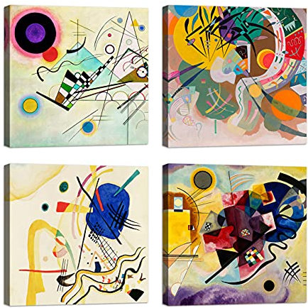 LuxHomeDecor Quadri kandinsky 4 pezzi 30x30 cm Stampa su Tela con Telaio in Legno Arredamento Arte Arredo