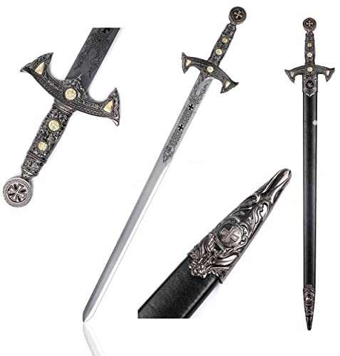 Schwert echt Metall Templerschwert JT6136SU 100% handgefertigt in Toledo Spanien mit Scheide Dekoratives für Mittelalter zur Rekonstruktion oder als Geschenk