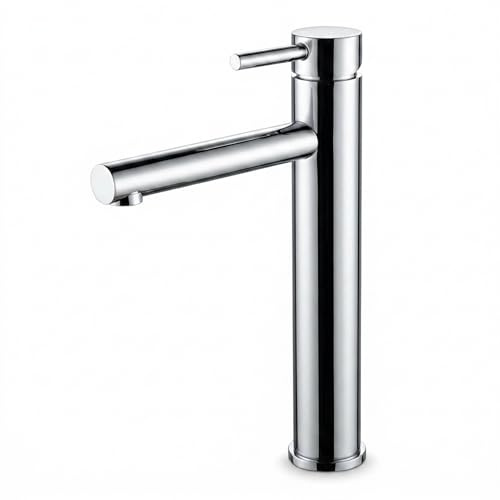 VALAZ Grifo Lavabo Cromado Alto Pica | Grifo Monomando Lavabo, Mezclador Agua Fría y Caliente, Ahorro de Agua | Instalación Facil y Rápida | Latón, Inoxidable, Elegante, Caño Recto, Serie Palancia