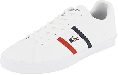 Lacoste Herren Low-Top Sneaker T-Clip 0120 2 SMA, Männer Halbschuhe,schnürschuhe,schnürer,Business,Freizeit,WHT/NVY/RE (407),44.5 EU / 10 UK