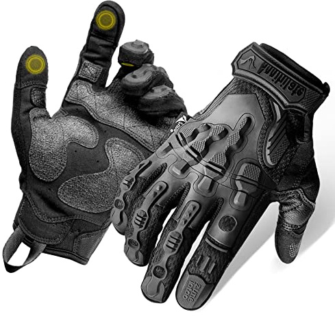 ZUNE LOTOO Tactical Gloves for Men, Touchscreen Motorcycle Gloves Padded Finger Impact Protection, Black Leather Safety Work Gloves Cut Resistant for Paintball Airsoft Range Skeleton Women Medium