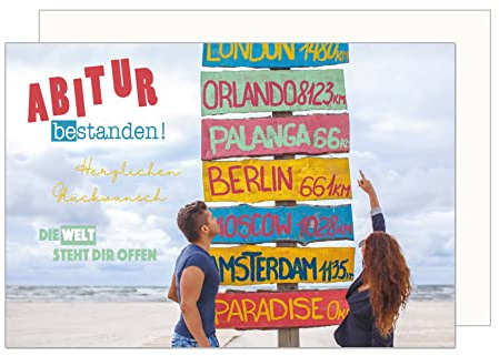 Edition Seidel Premium gratulationskort till gymnasiet med kuvert. Gratulationskort för studentkort med ordspråk Abi examen pojke flicka (PR125 SW023)