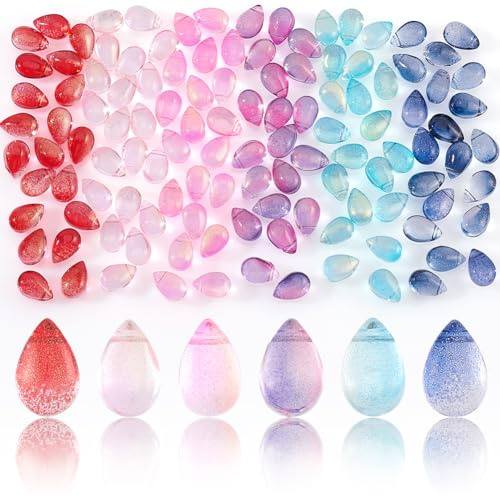 AHANDMAKER 120pcs Perle di Vetro a Forma di Lacrima, 6 colori Perle di Cristallo Trasparenti Goccia D'Acqua Ciondoli Bulk Perline per San Valentino Collana Fare Da Sé Fibbia Gioielli