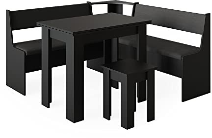 Vicco Combinazione di panche e tavolo ad angolo Roman, Nero, 150 x 150 cm con tavolo, adatto per il posizionamento ad angolo in cucine e sale da pranzo
