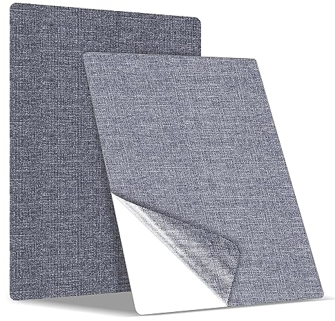 Flicken selbstklebend Stoff, Klebeflicken für Textilien Leinenstoff Reparatur Patches, 2er 20 x 28 cm Textil Flicken selbstklebend für Sofas, Autositze, Bürostuhl, Kopfteile, Vorhang, Hellgrau