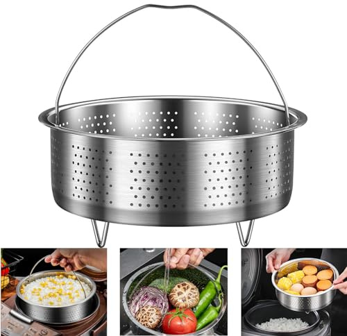 Cesta de Vapor de Acero Inoxidable Con Asa para Vaporera - para Guisar Verduras, Frutas, Huevos (Redondo 13,8 cm)