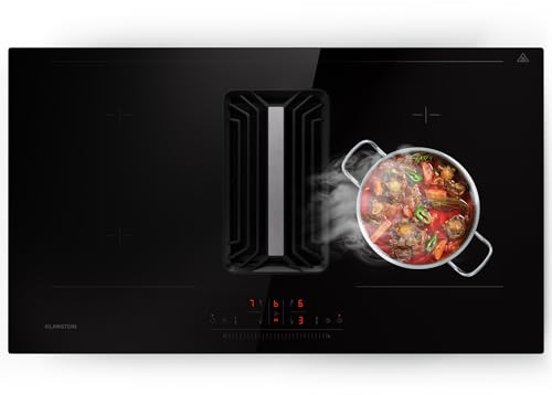 Klarstein 2 en 1 Plaque de Cuisson Induction Encastrable avec une Hotte Aspirante 90cm, Table de Cuisson à 4 Anneaux, Commande Tactile, avec Hotte Aspirante 750 m³/h, Classe Energétique A