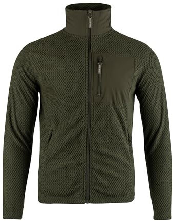 JACK PYKE Veste polaire légère pour homme, haut en polaire à manches longues avec col contrasté, coudières et poches zippées, idéal pour la randonnée, la chasse et les vêtements de campagne - Olive