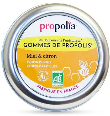 PROPOLIA - Bio - Gommes de Propolis, Miel & Citron - Apaise la gorge et rafraîchit l’haleine - Complément alimentaire - 100% naturel - Fabriqué en France - 45 g