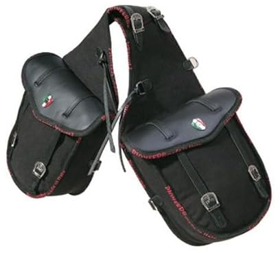 PIONEER Pferdesatteltaschen - Satteltasche aus Leder und Stoff für den Reitsport - Ideal für Trekking und Ausritte - Design für die Vorderseite - Strapazierfähig und Bequem - Schwarz