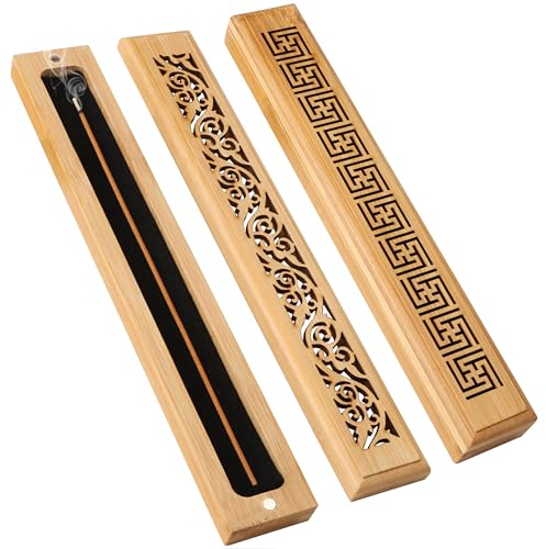 2 Stück Räucherstäbchenhalter Holz & Bambus Räucherturm Set | Weihrauchhalter für Yoga Raum, Teestube & Wohnzimmer Aschefreier Räucherkegel Halter