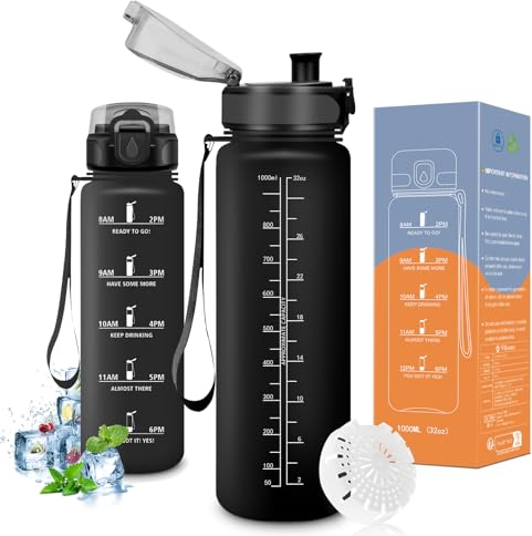 Vikaster Sport trinkflasche, Trinkflasche 1000ml, Trinkflasche Fahrrad, Trinkflasche Kohlensäure Geeignet, Sportflasche für Kinder, Fahrrad, Schule, Fitness, Outdoor