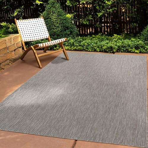 Taracarpet In & Outdoor Teppich Wetterfest Wohnzimmer Balkon Küchenteppich Terrassenteppich Flachgewebe Sisaloptik Meliert Einfarbig grau 080x150 cm