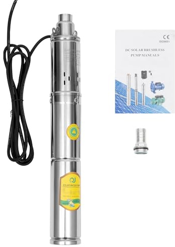 Solpump för djupa brunnar, DC 24 V, solpump med hölje i rostfritt stål, dränkbar pump, lyfthöjd max 65 m, solvattenpump för brunnar, gårdsbevattning, förtjockad