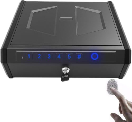 Vapenskåp, biometriskt vapenskåp för pistoler, snabbåtkomstpistolsäkert handvapenskåp med nycklar och knappsats, pistollåslåda (biometriskt fingeravtryckslås)