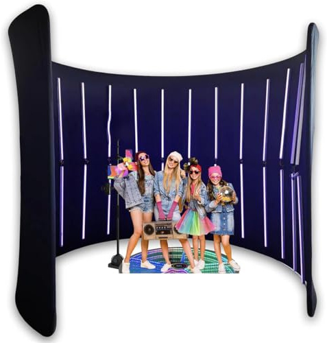 360 Photo Booth Background, 360 Degree Video Camera Booth - RGB LED Lights Vogu Booth, Enclosure FR-EE Customize Logo, for Wedding Parties Live Event
