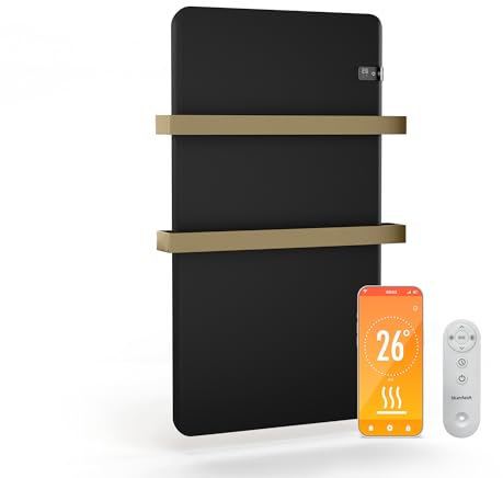 blumfeldt radiateur Infrarouge 500 W - Montage Mural, IP24, Thermostat & contrôle par appli, Panneau Tactile, pour Salle de Bain, Chauffe Les Serviettes, Noir, 0-37°C, pour pièces jusqu'à 10 m².