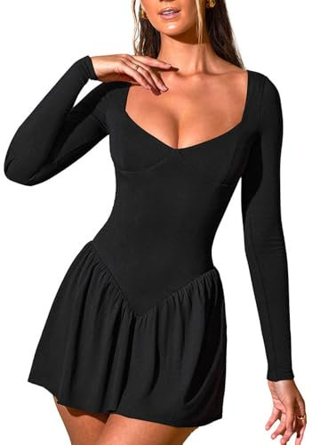 RPAEOY Kleid Damen Sexy Langarm Rüschen Minikleid Wickelkleid Eng Kurz Bodycon Elegant Cocktailkleid Abendkleider Partykleid （XL