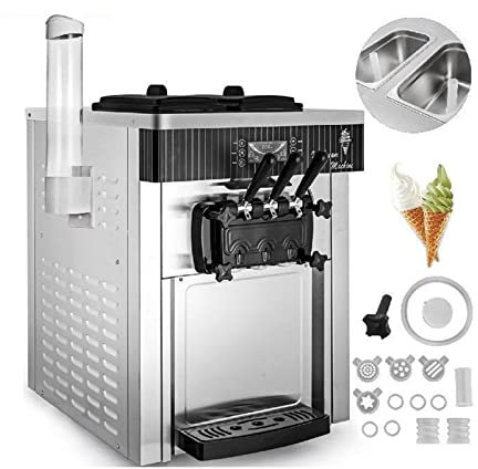 Máquinas de helado suave de 18-28L/H, enfriadores de sorbete comerciales, equipo de congelación de cono dulce de escritorio tricolor, máquina expendedora(Silver 2200W,18L/H)
