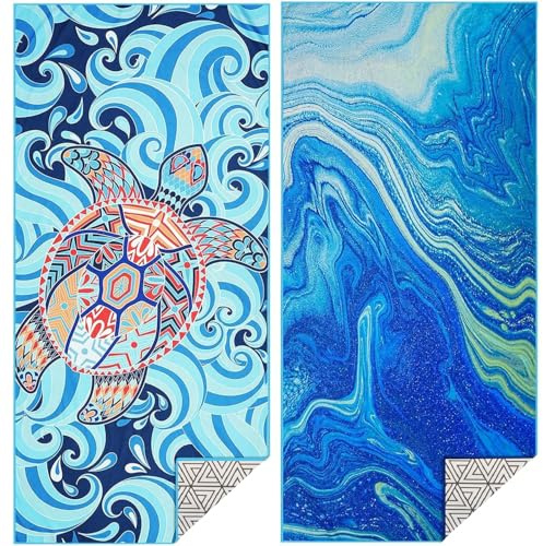 Hoqque Telo Mare Microfibra Asciugamani Teli da Spiaggia Asciugamano Palestra 2 Set Grande Antisabbia 180x80cm xxl Uomo Donna Accessori Beach Towel Leggero Grandi per Piscina Bagno Regalo Travel