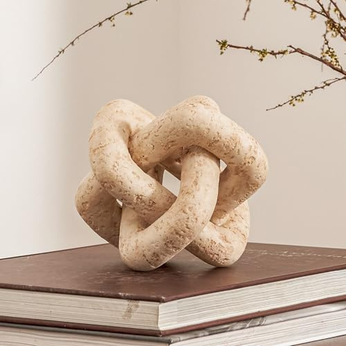 DN DECONATION 3 Link Knot Decor, Beige Travertine Coffee Table Decoration, Boho Chain Link Decor, Modern Shelf Entryway Objects for Home Living Room Farmhouse Bedroom Inspired Aesthetic Art