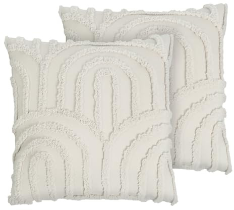 OHS 2 Pack Cushion Covers 45 x 45cm, Super Soft Decorative Tufted Arch Design Neutral Tone Throw Pillow Covers with Invisible Zipper For Sofa Bed Livingroom, Stone