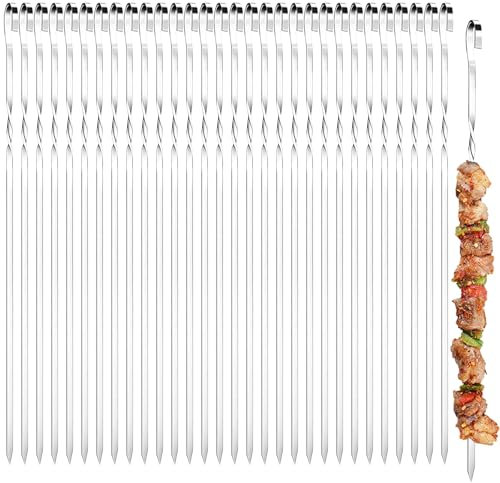 Gxlaihly 30 Pièces Brochette inox, 40 cm Brochettes pour Barbecue, 40cm Brochettes de kebab, Réutilisables Brochettes Inox, pour Bœuf, Barbecue, Légumes et Poisson (A-40CM)