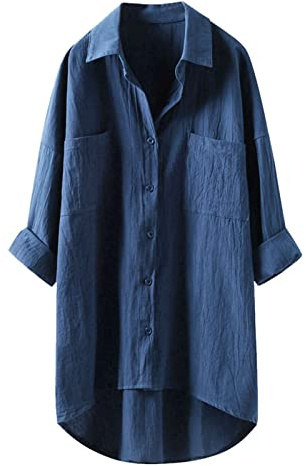 Generisch Chemise en jean pour femme - Noir - Décontracté - Chemisier femme avec manches longues - Pull élégant pour femme, bleu, 3XL