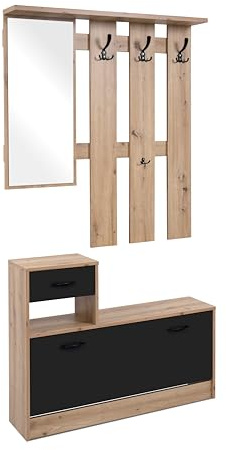 AVANTI TRENDSTORE Rudolf - Guardaroba da Ingresso con Specchio, 3 Ganci appendiabito e Comoda scarpiera. Disponibile in diversi colori