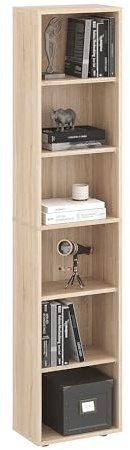 KOMTO Regal 40 cm breit Sonoma Eiche - Bücherregal mit 6 Ebenen und Höhenverstellbare Regale, Standregal, Aufbewahrungsregal | Bookshelf Lumo 40 x 180 x 24 cm (BxHxT)