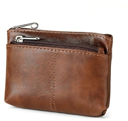 Porte-monnaie en cuir ciré avant et arrière avec fermeture éclair, sac de rangement portable pour pièces et cartes de crédit, convient aux hommes et aux femmes, résistant à l'usure et durable, doux au