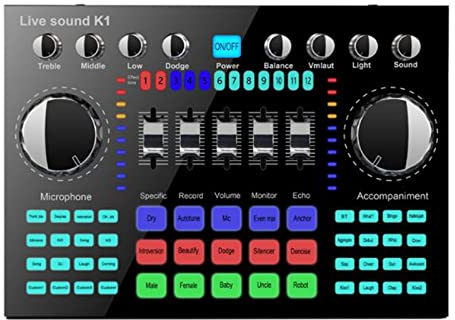 Mezclador de audio profesional, tarjeta de sonido en vivo K1 portátil, Bluetooth, volumen ajustable, audio para grabación de música, karaoke y canto
