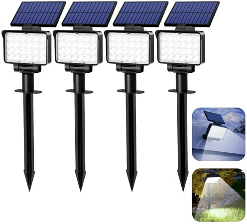 Solpex Focos Solares para Exteriores, IP65 ImpermeableLuces Solares para Jardín, 24 Ledes luces de Camino, para Caminos, Jardines, Cercas (Blanco, 2 Unidades)
