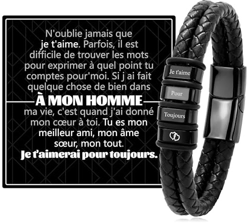RMMD Idee Cadeau Anniversaire Homme, Bracelet Cuir Homme Cuir - Bracelet Anti Stress Cadeau de la part de sa Femme pour Mari, Saint-Valentin, Noël, Fiançailles, Anniversaire de Mariage