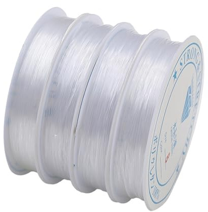 YUVKIN 4 Rouleaux Fil Élastique Transparent, Fil Nylon Résistant pour Bracelets, Perles de Rocaille, Fil Invisible pour Bijoux, Création de Bracelets et Perles (0.2 mm 0.4 mm 0.6 mm 0.8 mm)