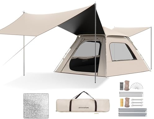 Tenda da campeggio gonfiabile automatica, tende glamping in tessuto Oxford per 4-6 persone, attrezzatura da tour impermeabile antivento per quattro stagioni ed escursioni
