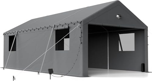 Carport Zeltgarage 4mx7.6m – Extra großes winterfestes Garagenzelt mit Rollfenstern für Auto SUV LKW Boote – Seitenwände und Dach abnehmbar – als Unterstand Lagerzelt oder Weidezelt