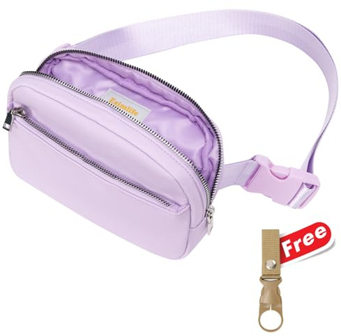 Waterproof Waist Bag 1.5L, Unisex Crossbody Fanny Pack with Adjustable Strap, Lightweight Nylon Belt Bag for Hiking, Running & Travel, Includes Free Water Bottle Holder (Light Purple)