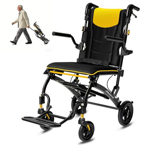 Transport Wheelchairs for Adults Lightweight Foldable Transport Chair with Telescopic Handle, Portable Folding Travel Transfer Wheel Chairs for Seniors