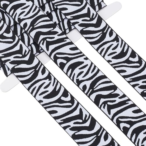 CABODYALS Élastique Noir et Blanc 4.3 m X 40mm Imprimé Zèbre Ruban Extensible Style Vintage Rubans à Rayures Tissées pour la Couture la Confection de Bandeaux pour Cheveux la Décoration de Vêtements