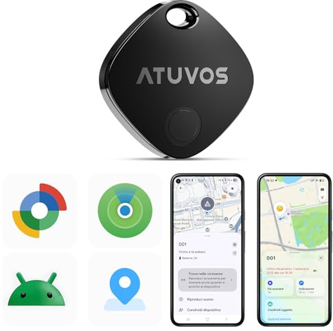 ATUVOS Air Tag Pro Smart Tag Tracker para Android & iOS, Dual Sistema Buscador de Objetos Compatible con Google Localizador o Apple Buscar APP, para Llaves/Equipaje/Maleta.Batería Reemplazable. 1 Pack