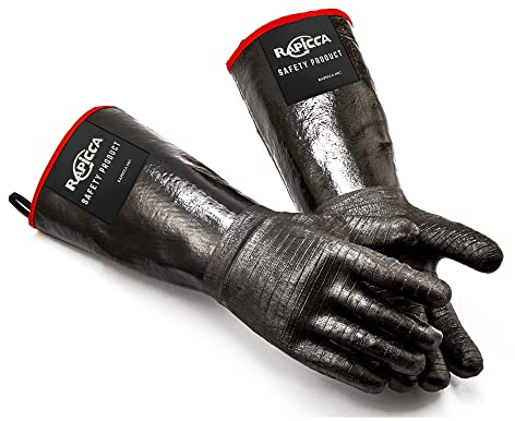 RAPICCA BBQ Parrilla Guantes para Horno, Ahumador Resistente Al Calor, Guantes para Cocinar Barbacoa, Parrilla, Impermeable, Ignífugo, Revestimiento de Neopreno Resistente al Aceite Tamano XL 43.2cm