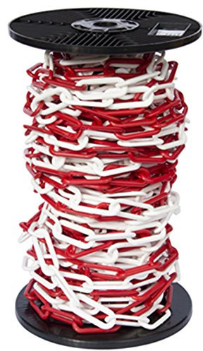 20mtr Reel Red & White 10mm Plastic Link Chain, Decorative Garden Decking Barrier Health & Safety Fence