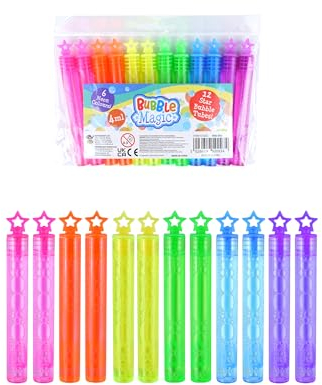 Henbrandt 12 x Neon Star Party Bubble Tubes with Wand Children's 4ml Bubbles Loot Bag Fillers Summer Games for Boys and Girls Kids Party Bags