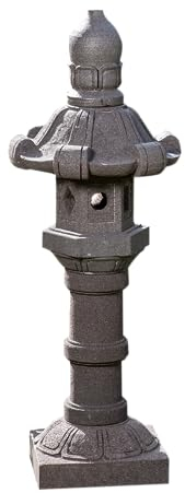 IDYL Lavastein Stein Laterne Kasuga | Höhe 110 cm |frostfest | Asiatische Garten-Dekoration | massives Naturprodukt | Handarbeit |Teich und Weg Laterne | Steinlaterne | schwarz