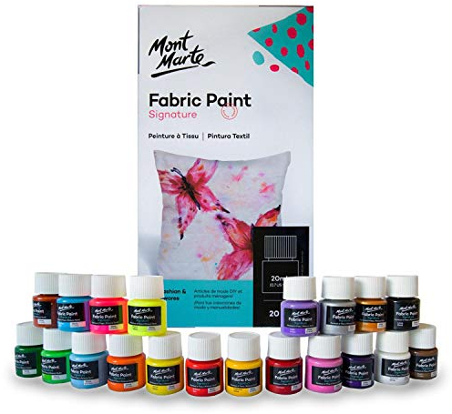MONT MARTE Peinture Textile & Tissu Set – 20 pièces x 20ml – Peintures Textiles Permanentes – Couleurs de haute Qualité – Idéal pour l'habillement, les Sacs et tous les Tissus